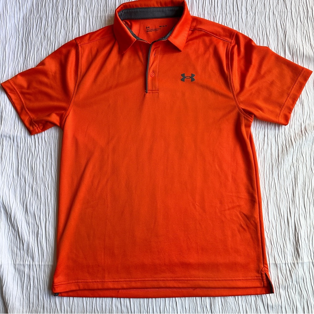 Under Armour Polo Shirt Mens Medium Orange HeatGear Performance Golf Athletic